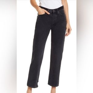 AGOLDE Women’s Lana High Waist Ankle Straight Leg Jeans in Rhyme Washed Black